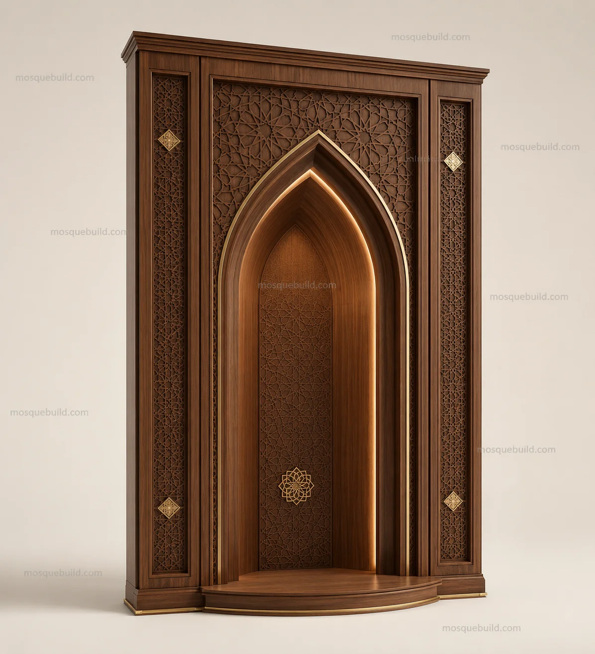 Arched Walnut Wooden Mosque Door – Main Arched Walnut Wooden Mosque Door front product view