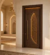 Islamic Lattice Walnut Mosque Door installed in a mosque prayer hall interior