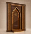 Three-quarter view of Golden Arch Wooden Mosque Door showing layered pointed arch details
