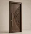 Three-quarter view of Arabesque Carved Wooden Mosque Door showing flowing arabesque carving details