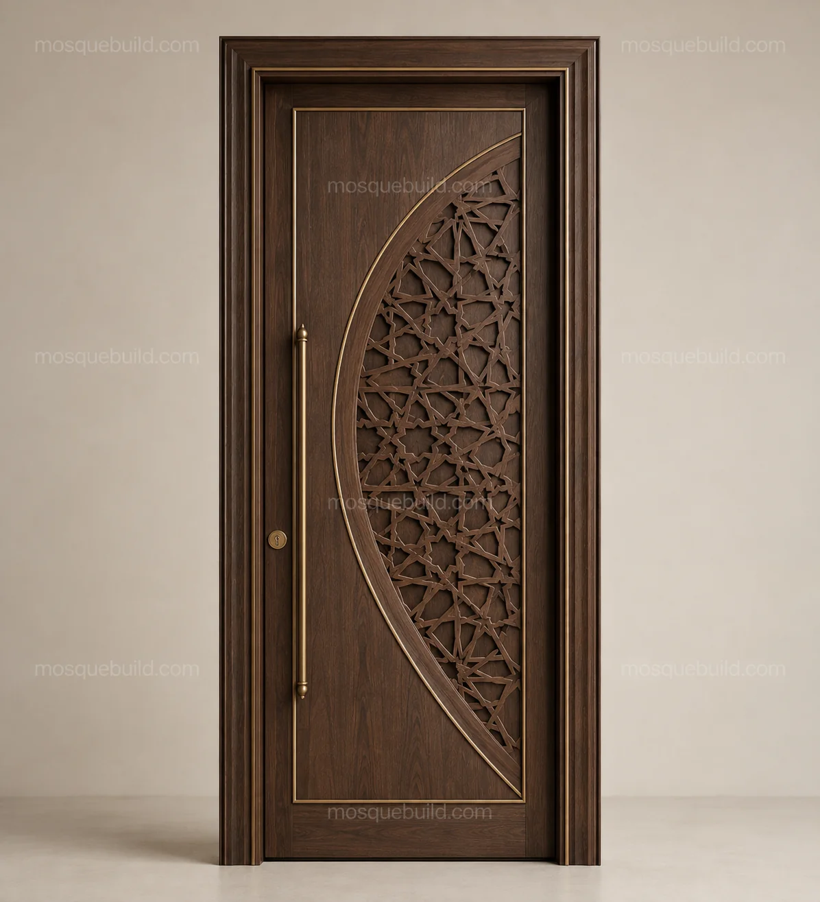 Arabesque Carved Wooden Mosque Door – Main Arabesque Carved Wooden Mosque Door front product view