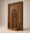 Three-quarter view of Tall Geometric Arch Wooden Mosque Door showing pointed arch with geometric border details