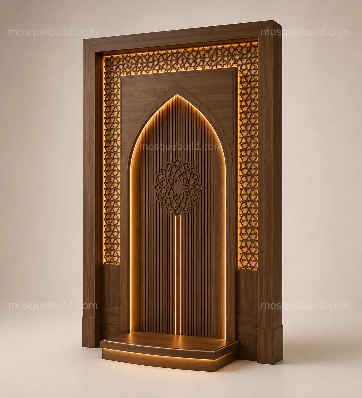Tall Geometric Arch Wooden Mosque Door – Main Tall Geometric Arch Wooden Mosque Door front product view