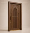 Three-quarter view of Decorative Lattice Wooden Mosque Door showing dense islamic lattice arch details
