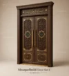 Three-quarter view of Double-Leaf Carved Wooden Mosque Entrance Door showing eight-point star / geometric carving details