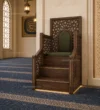 Geometric High-Back Wooden Mosque Dais / Kursi installed in a mosque prayer hall interior