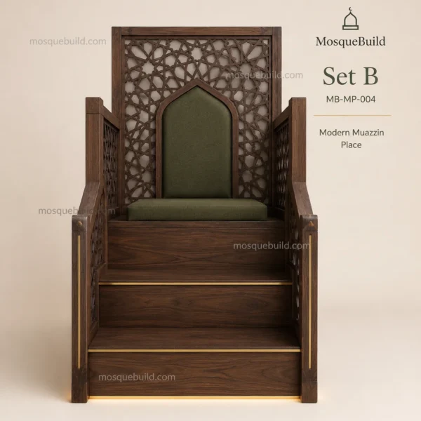 Geometric High-Back Wooden Mosque Dais / Kursi front product view
