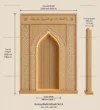 Technical presentation of Light Oak Golden Arch Wooden Mosque Mihrab with project-specific dimensions