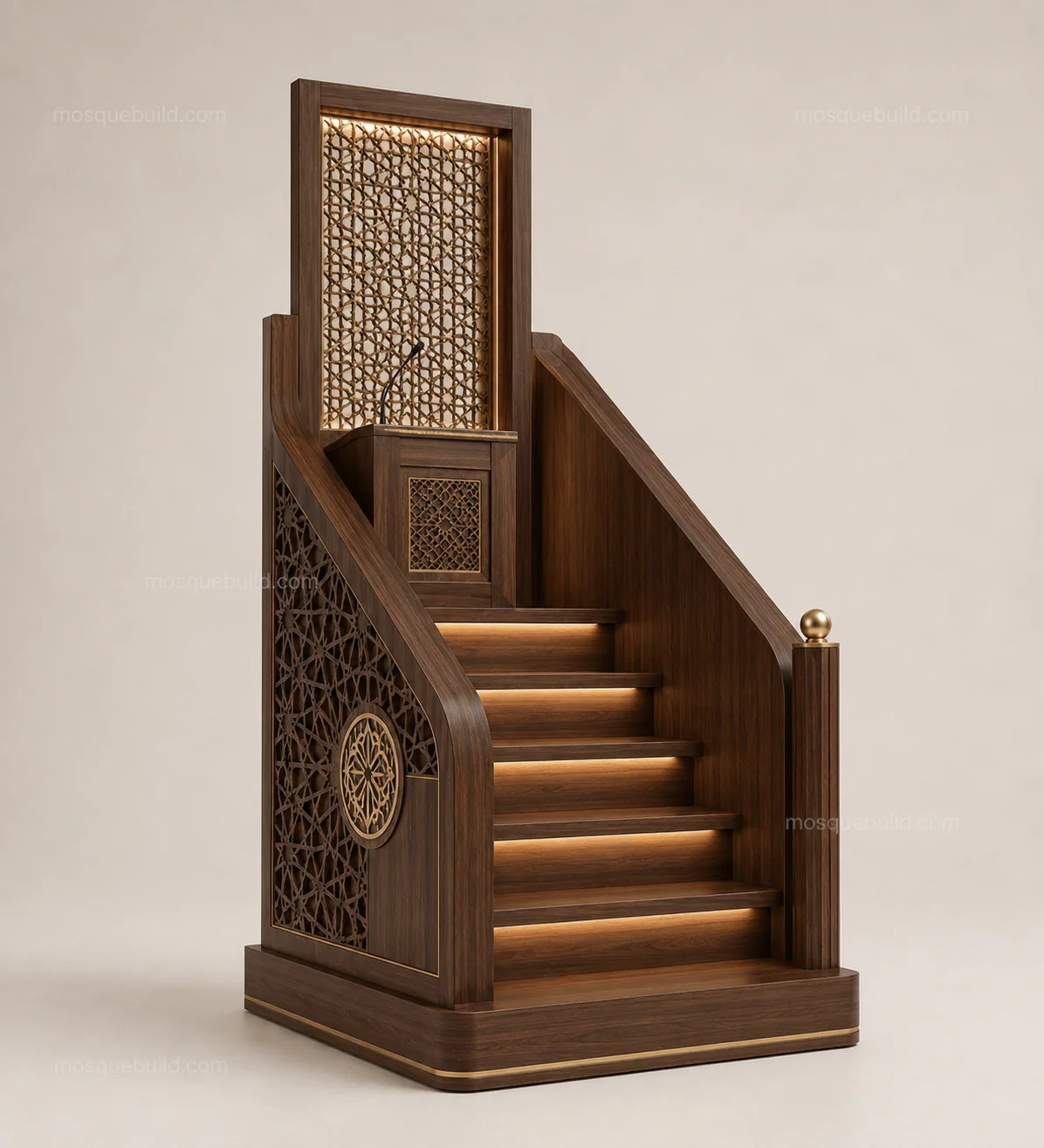 Traditional Lattice Wooden Mosque Minbar – Main Traditional Lattice Wooden Mosque Minbar front product view