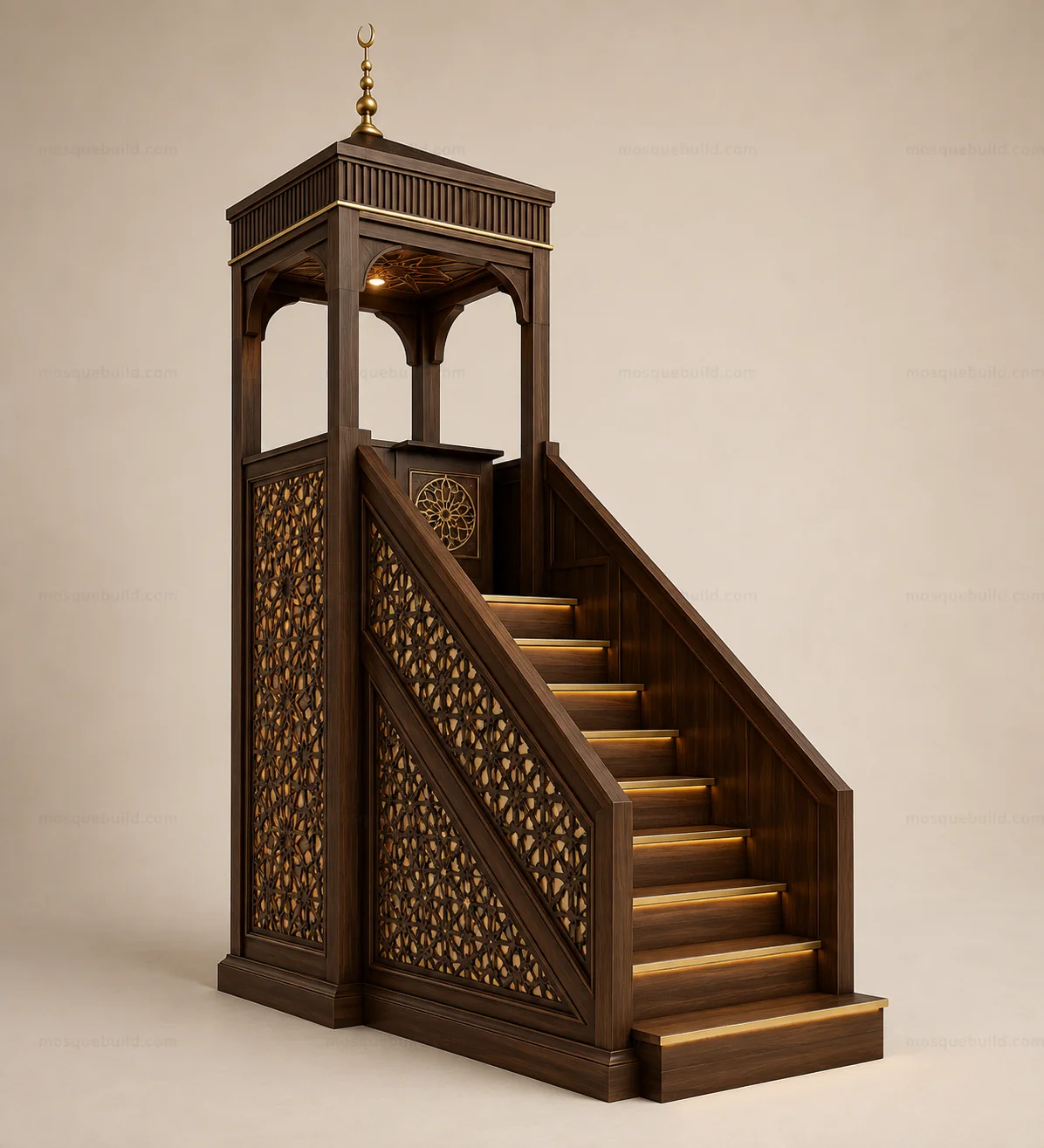 Canopied Seljuk Wooden Mosque Minbar – Main Canopied Seljuk Wooden Mosque Minbar front product view