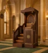 Compact Canopied Wooden Mosque Minbar installed in a mosque prayer hall interior