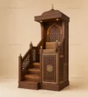 Compact Canopied Wooden Mosque Minbar front product view