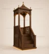Three-quarter view of Open Canopy Wooden Mosque Minbar showing geometric lattice panels details