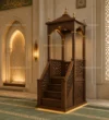Open Canopy Wooden Mosque Minbar installed in a mosque prayer hall interior