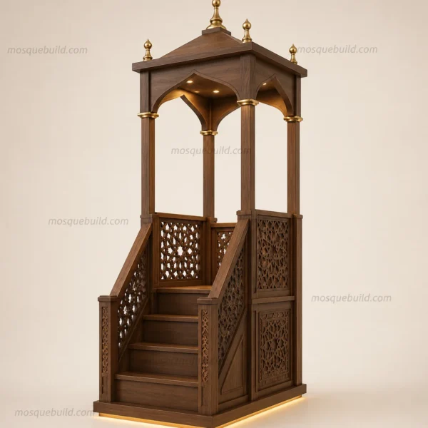Open Canopy Wooden Mosque Minbar front product view