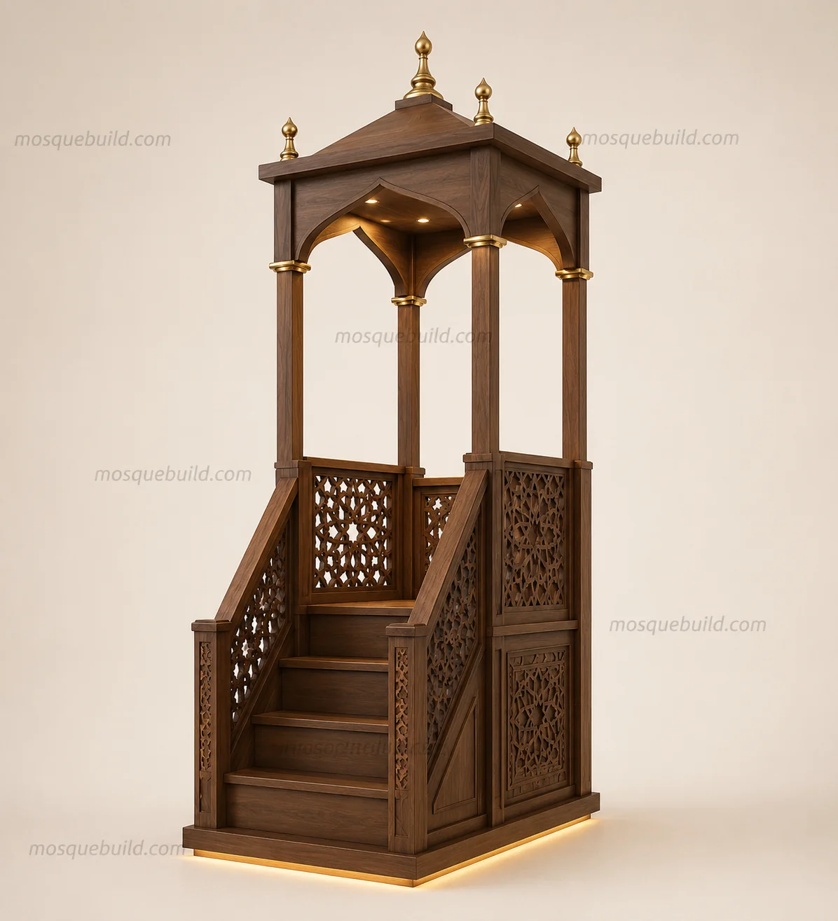 Open Canopy Wooden Mosque Minbar – Main Open Canopy Wooden Mosque Minbar front product view