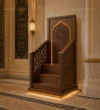 Compact Geometric Wooden Mosque Minbar installed in a mosque prayer hall interior