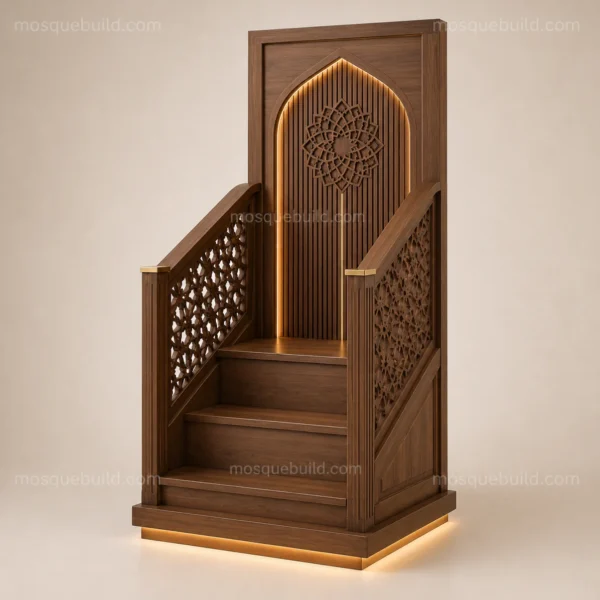 Compact Geometric Wooden Mosque Minbar front product view