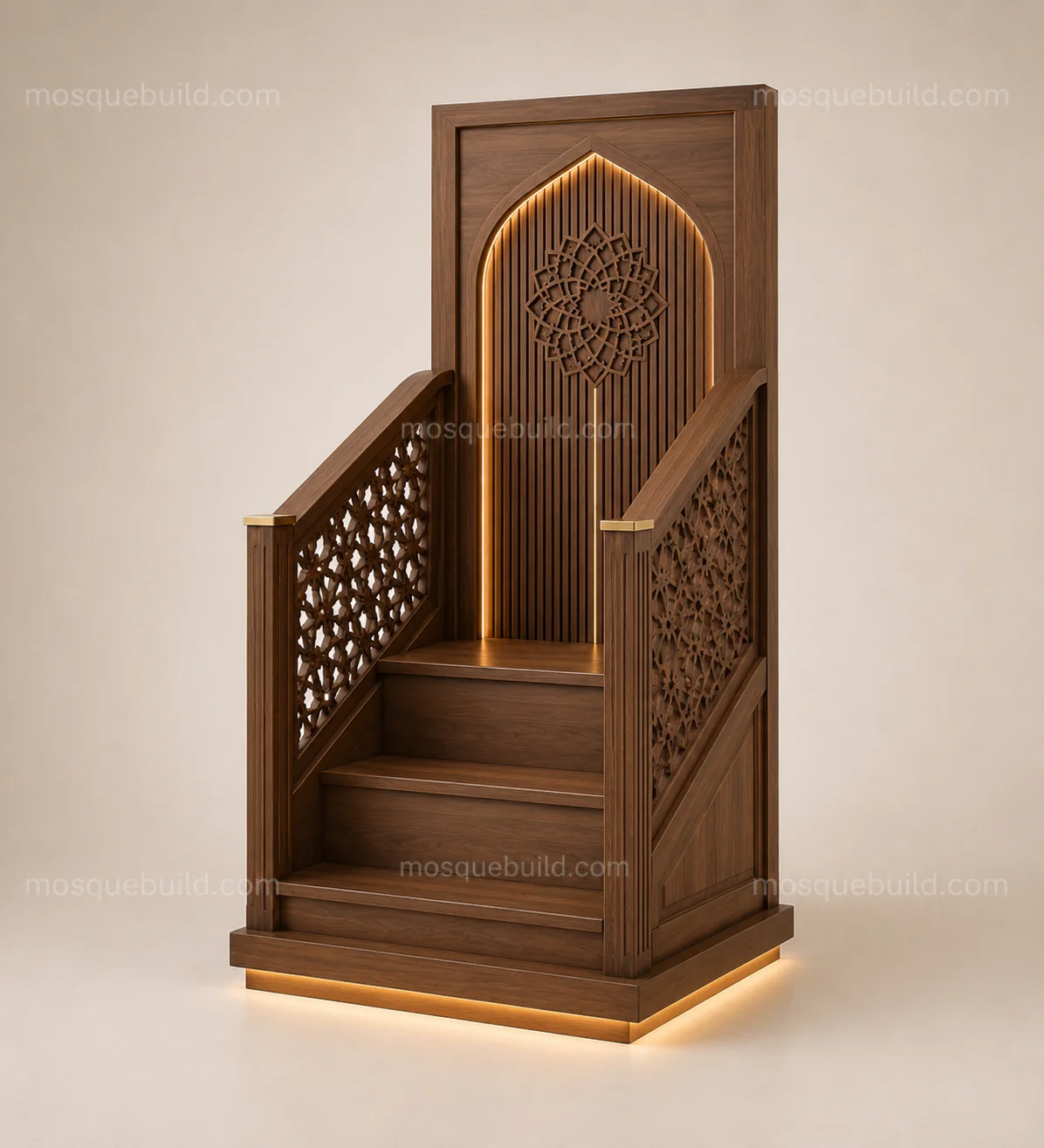 Compact Geometric Wooden Mosque Minbar – Main Compact Geometric Wooden Mosque Minbar front product view