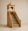 Three-quarter view of Light Oak Canopied Wooden Mosque Minbar showing geometric lattice panels details