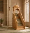 Light Oak Canopied Wooden Mosque Minbar installed in a mosque prayer hall interior