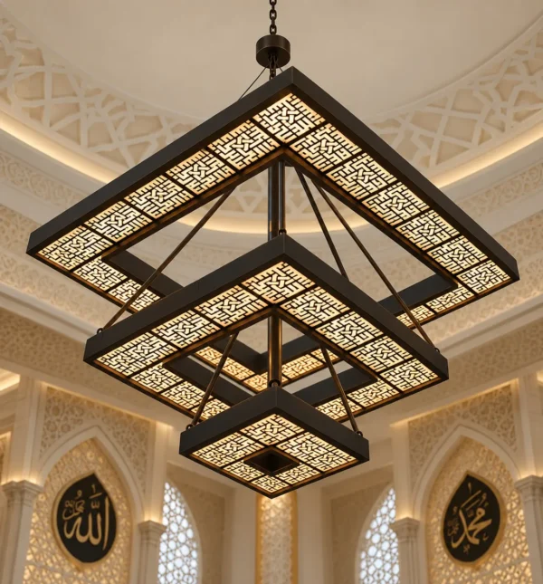 Layered Islamic Geometric Square Chandelier - 1
