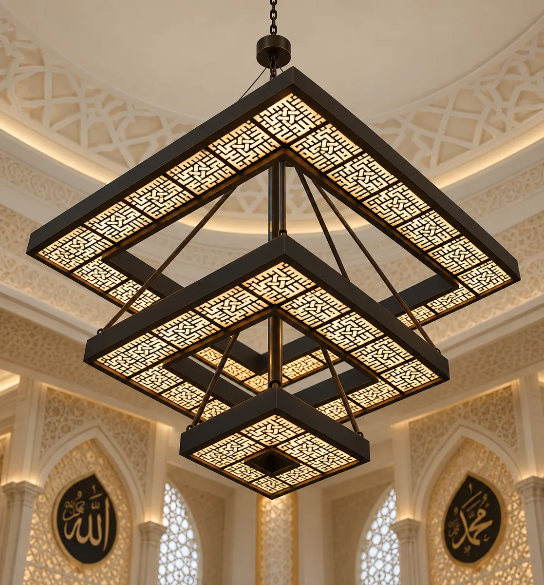 Layered Islamic Geometric Square Chandelier - 1 Layered Islamic Geometric Square Chandelier - 1