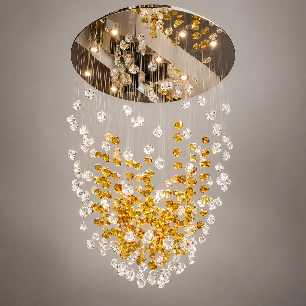 Gold & Crystal Pebble Cascade Chandelier - 1