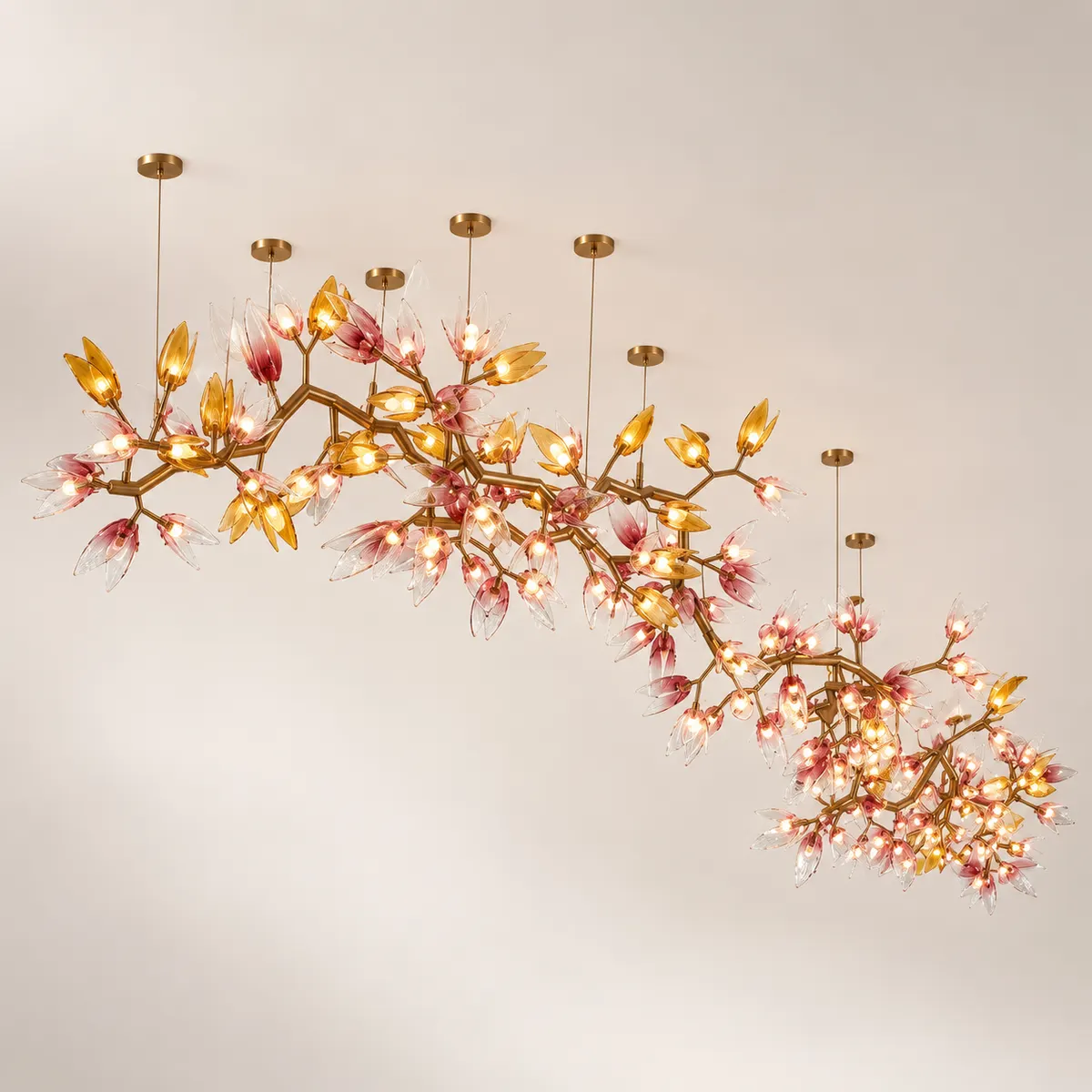 Sculptural Floral Branch Glass Chandelier - 1