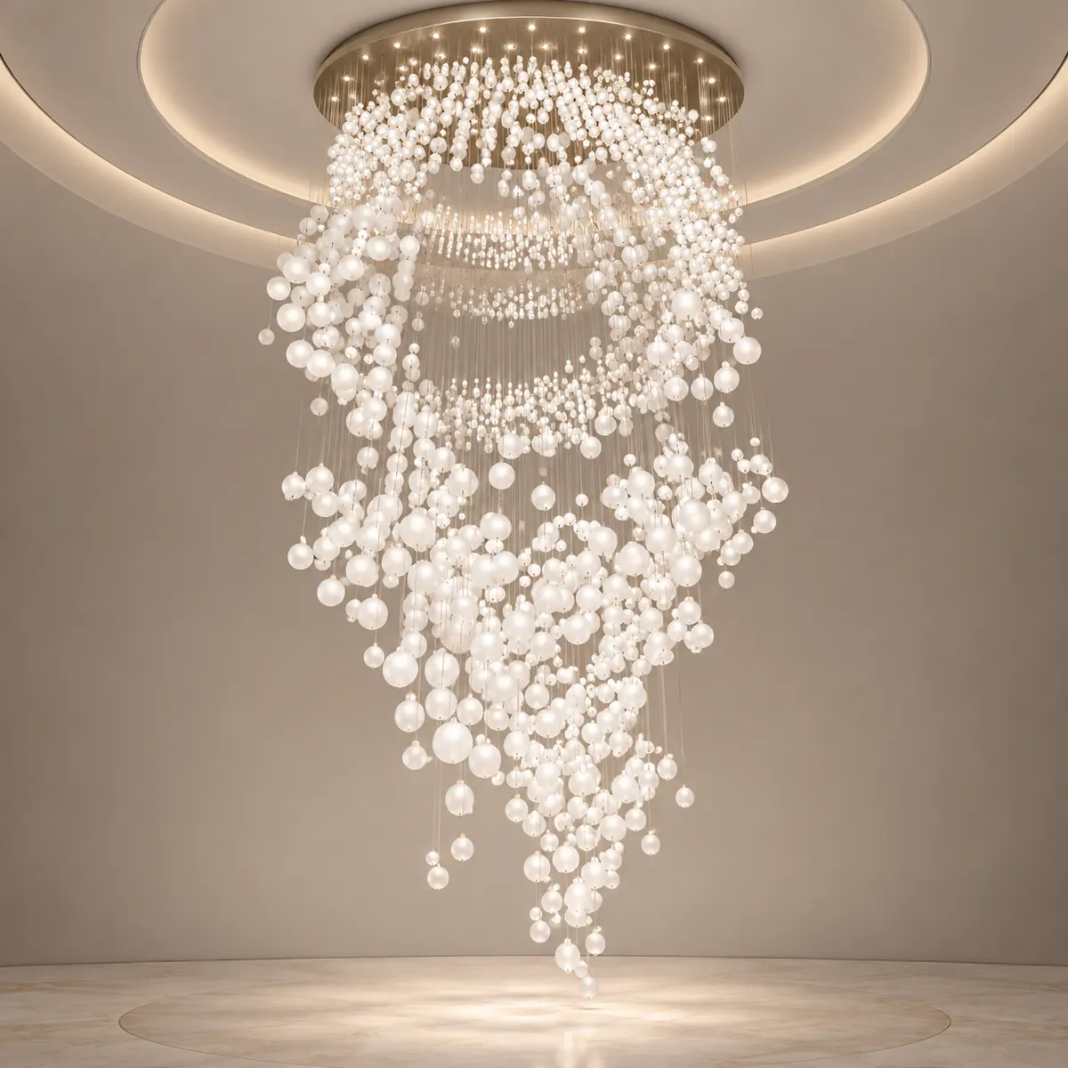 Opal Glass Sphere Cascade Chandelier - 1