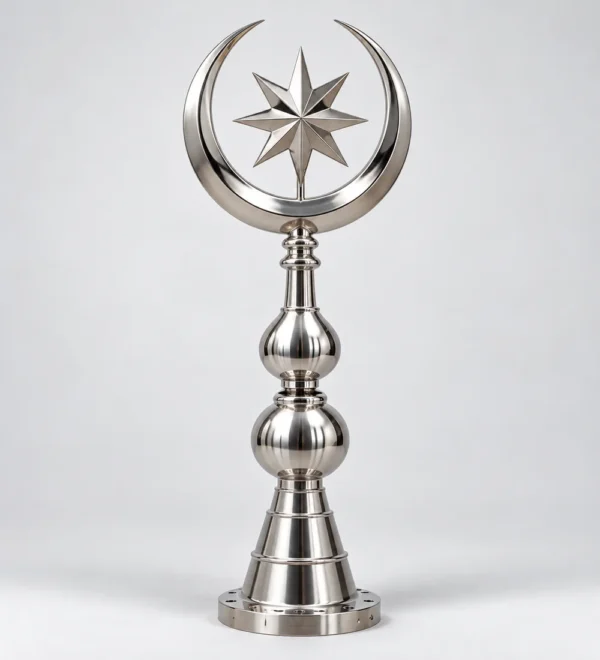 Mb Alm 01 05 Star And Crescent Polished Steel Finial | MosqueBuild custom mosque minaret or dome crescent finial