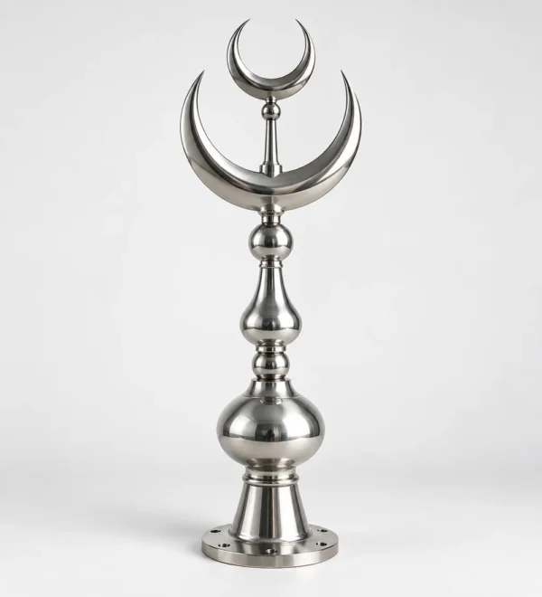 Mb Alm 01 07 Modern Double Crescent Steel Finial | MosqueBuild custom mosque minaret or dome crescent finial