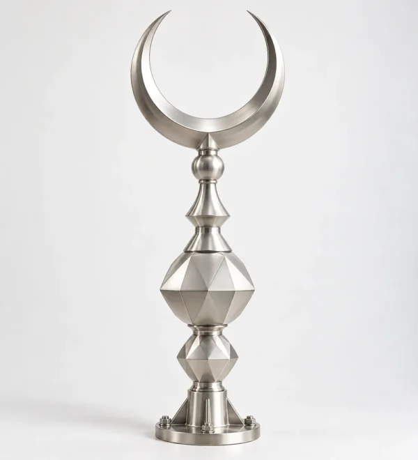 Mb Alm 01 09 Geometric Silver Faceted Minaret Finial | MosqueBuild custom mosque minaret or dome crescent finial