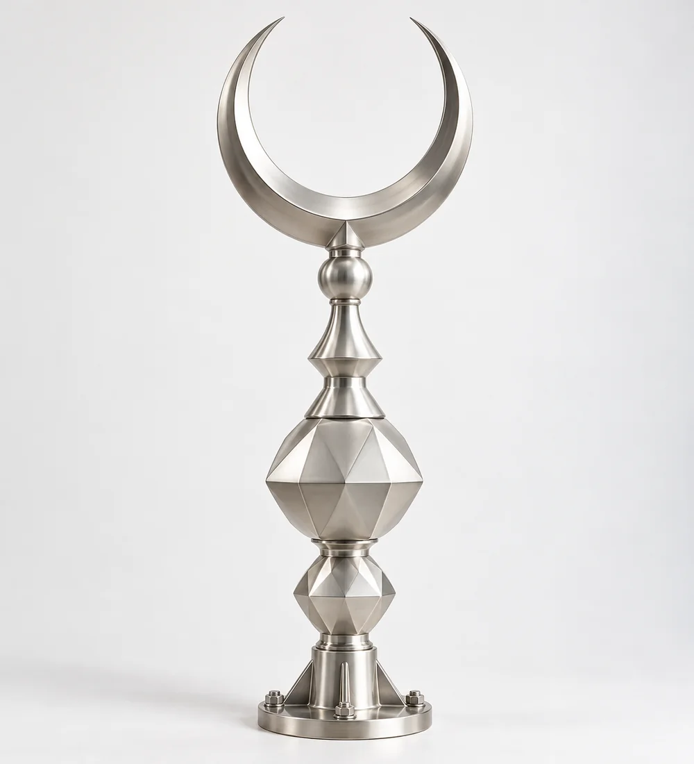 mosquebuild-mb-alm-01-09-geometric-silver-faceted-minaret-finial Mb Alm 01 09 Geometric Silver Faceted Minaret Finial | MosqueBuild custom mosque minaret or dome crescent finial