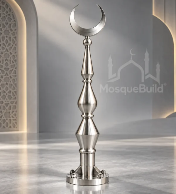 Mb Alm 02 02 Premium Silver Slender Crescent Finial | MosqueBuild custom mosque minaret or dome crescent finial
