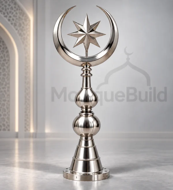 Mb Alm 02 05 Premium Silver Star Crescent Finial | MosqueBuild custom mosque minaret or dome crescent finial