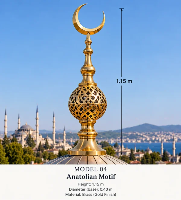 Mb Alm 02 06 Gold Anatolian Filigree Crescent Finial | MosqueBuild custom decorative mosque crescent finial