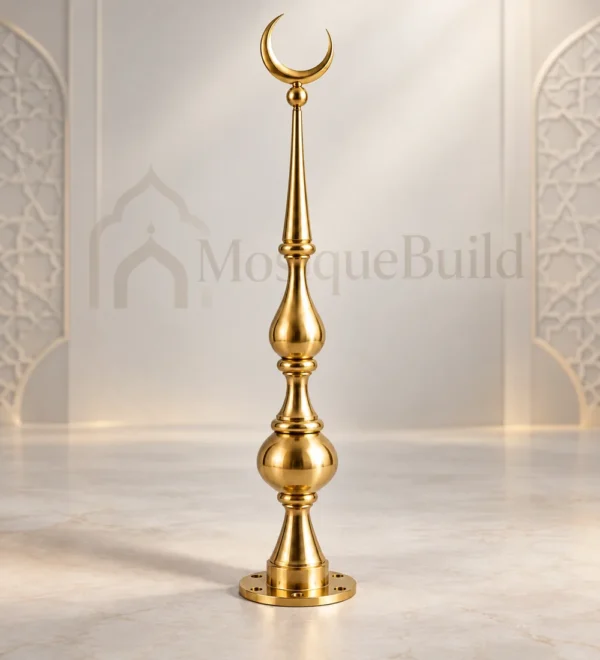 Mb Alm 02 08 Premium Slim Gold Crescent Finial | MosqueBuild custom decorative mosque crescent finial