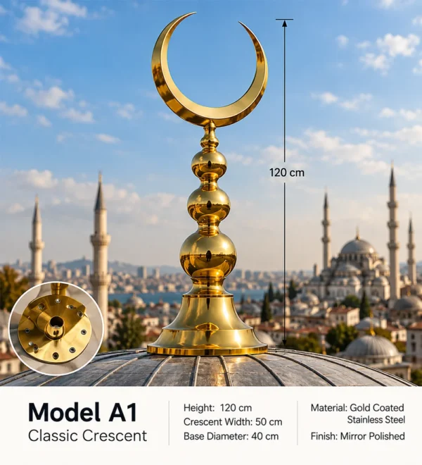 Mb Alm 03 a01 Classic Crescent Dome Finial | MosqueBuild custom decorative mosque crescent finial