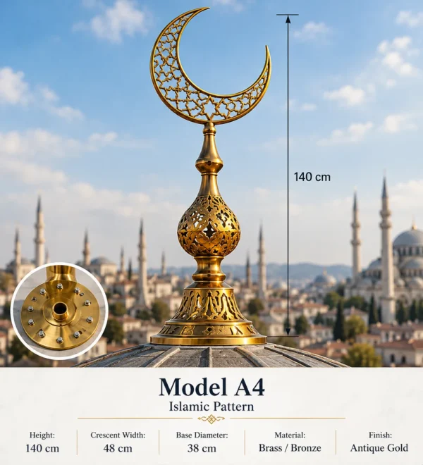 Mb Alm 03 a04 Islamic Pattern Brass Crescent Finial | MosqueBuild custom decorative mosque crescent finial