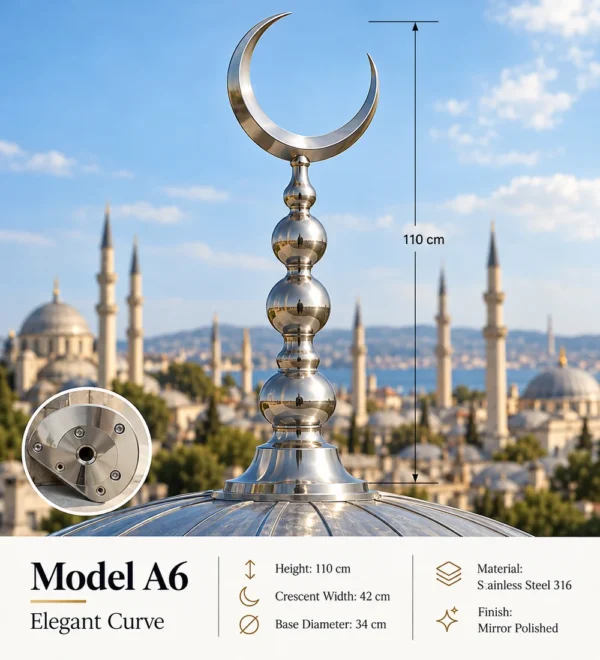 Mb Alm 03 a06 Elegant Curve Steel Crescent Finial | MosqueBuild custom decorative mosque crescent finial