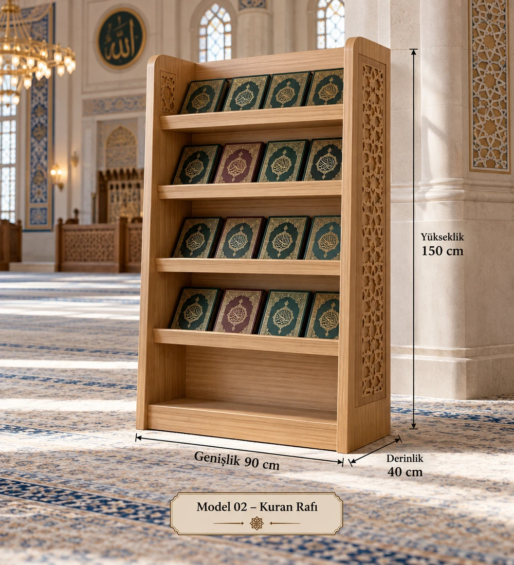 wooden-mosque-quran-bookshelf-model-02 Wooden Mosque Quran Bookshelf Model 02 | MosqueBuild custom wooden Quran bookshelf for mosque interiors