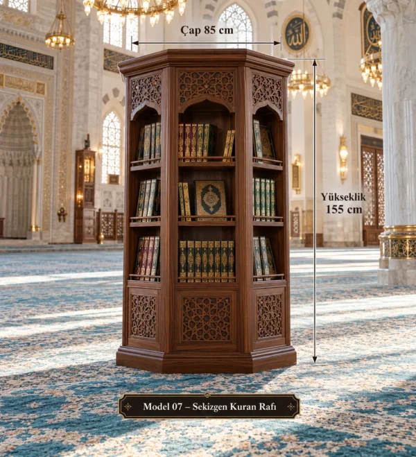 Wooden Mosque Quran Bookshelf Model 07 | MosqueBuild custom wooden Quran bookshelf for mosque interiors
