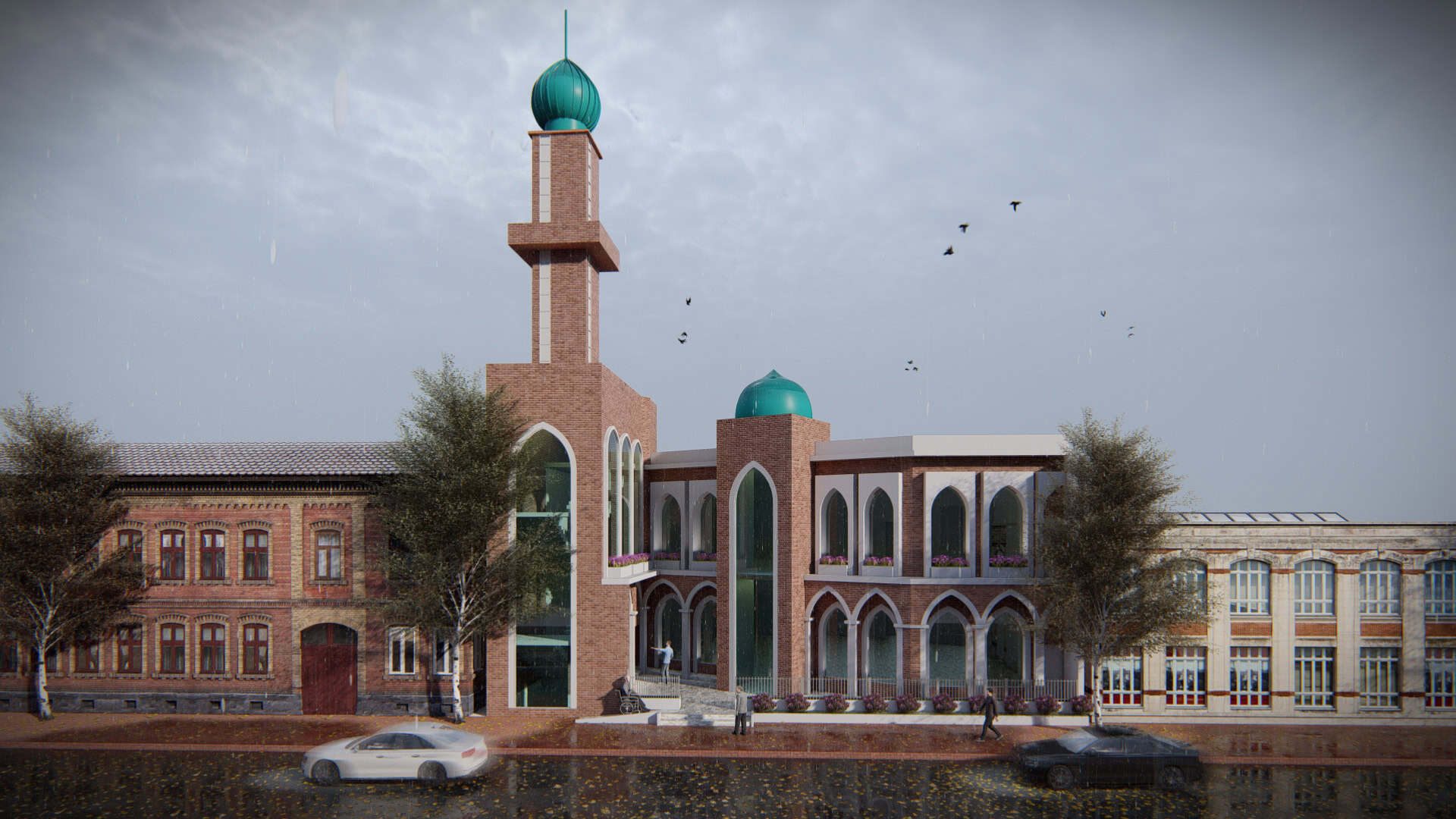 Red Brick Mosque Design Project (400 People Capacity) - 069 | MosqueBuild مشروع تصميم مسجد – سعة 400 شخص