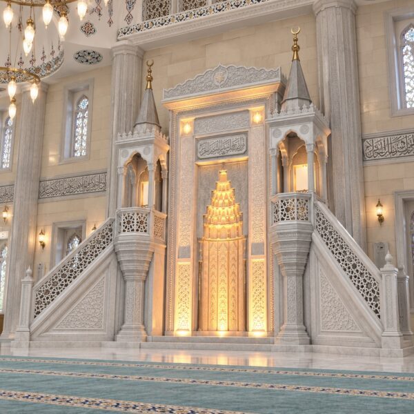 Marble mosque mihrab, minbar and dais set MST-0002 mosque perspective