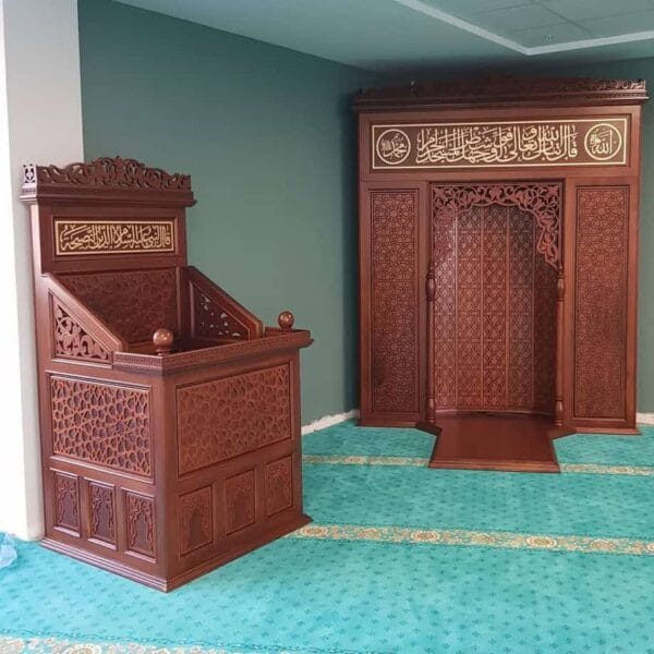 Wooden Mosque Mihrab and Dais Set – WA-02 – custom wooden mosque mihrab