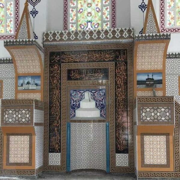 Tile Mosque Mihrab, Minbar and Dais Set – Model TST-0004 – custom wooden mosque mihrab