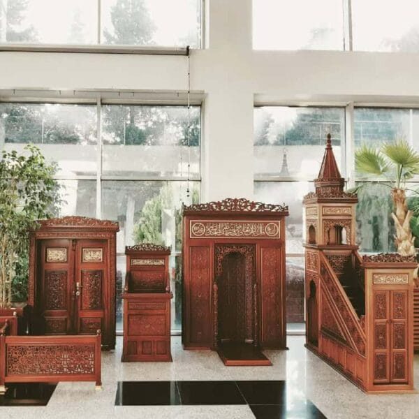 Wooden Mosque Mihrab and Minbar and Dais and Door Set – WP-02 – custom wooden mosque mihrab