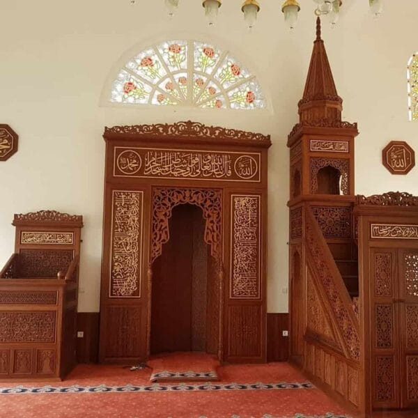 Wooden Mosque Mihrab and Minbar and Dais Set – WP-07 – custom wooden mosque mihrab