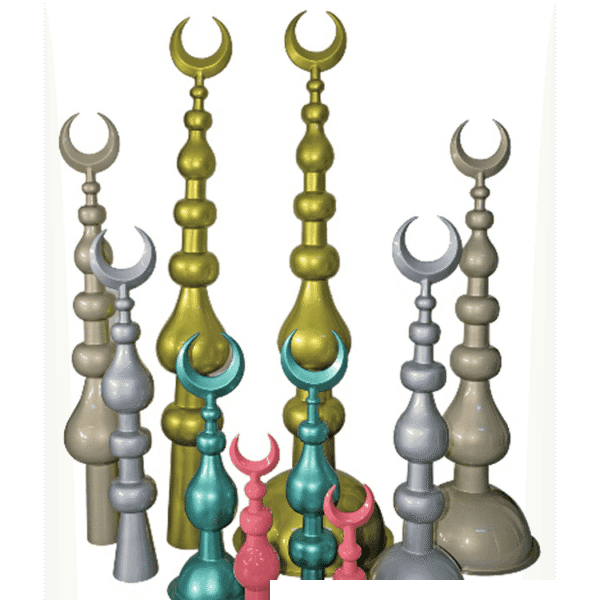 Composite fiberglass finial reference for lightweight minaret spire and alem components